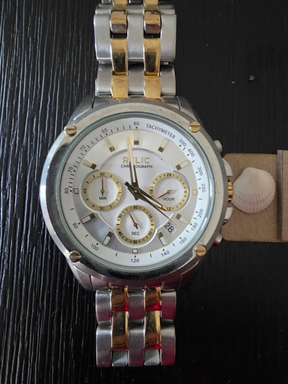 Item #W117 Relic Chronograph 3 dial Gold/Silver 9.5 in Watch.